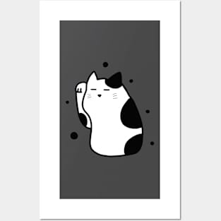 Neko Black White Anime Japan Manekineko Cat Simple Kawaii Art Logo Posters and Art